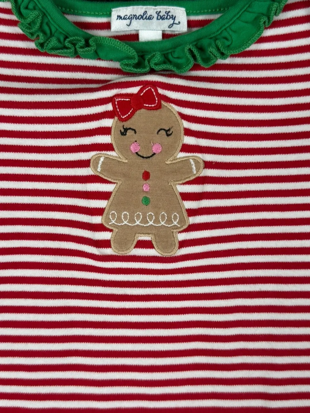 MAGNOLIA BABY Striped Be Jolly Appliqué Girls Footie - 12M